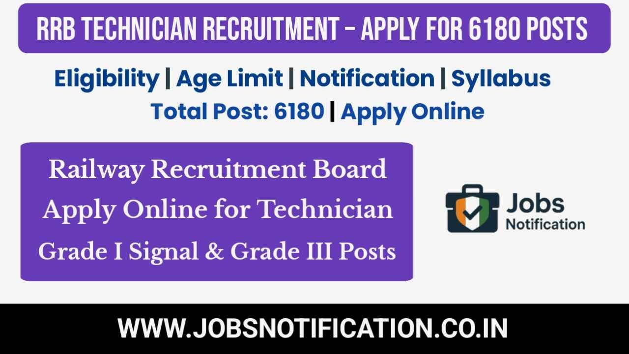 RRB Technician Recruitment 2025 banner showing 6180 vacancies, eligibility criteria, age limit, syllabus, and online application details