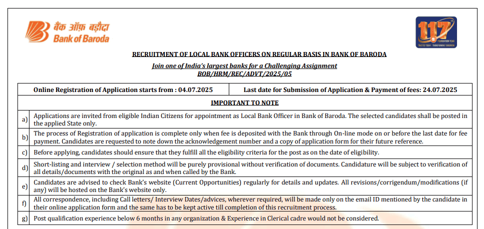 Bank of Baroda LBO Recruitment 2025 – Apply Online for 2500 Local Bank Officer Posts