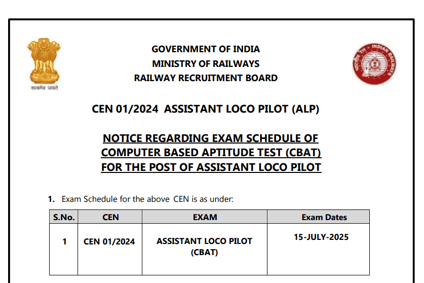 Download RRB ALP CBAT Admit Card 2025 – Check Exam City and Test Details