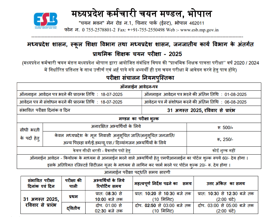 Apply Online for MPESB PSTST 2025 – 10150 Primary Teacher Vacancies