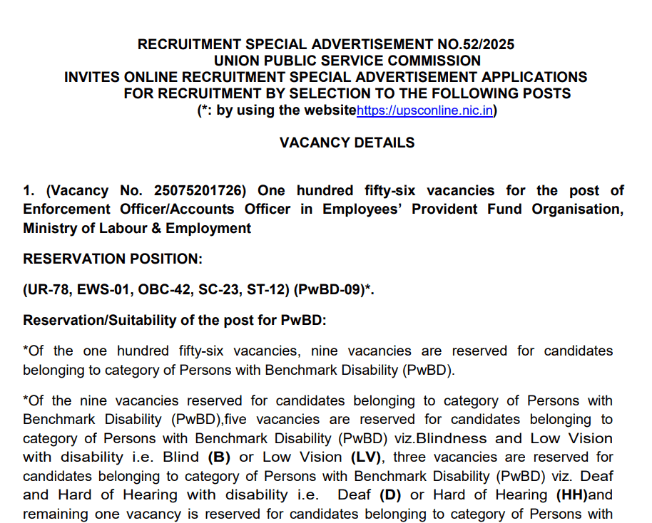 UPSC EPFO EO AO APFC Recruitment 2025 Apply Online for 230 Vacancies
